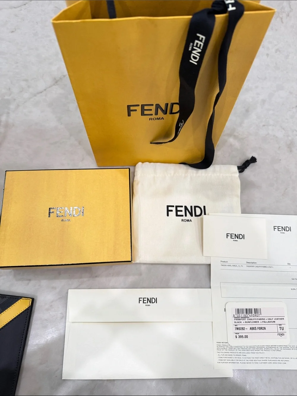 Fendi Black Leather Card Holder with Yellow Accent